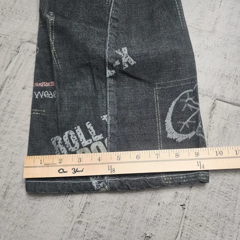 VINTAGE Marithe Francois Girbaud Jeans Men 29 Black All Over‎ Print 29x30 Flared
